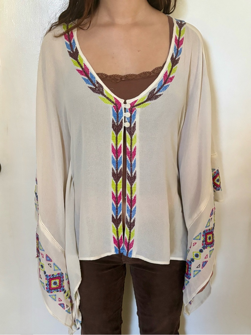Chelsea & Violet Cream Tunic with Multicolor Embroidery